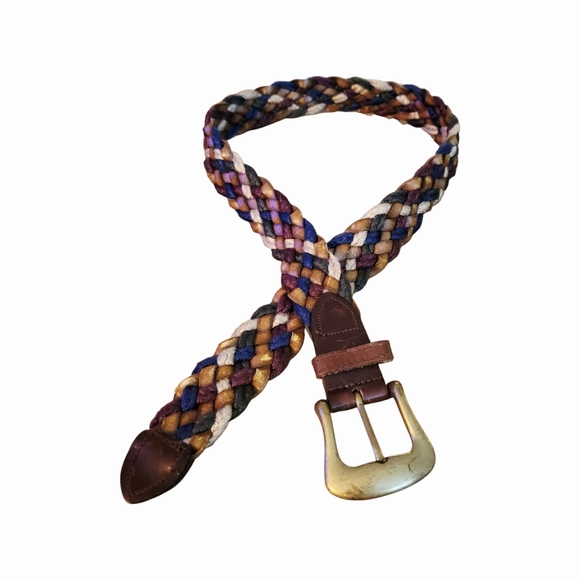 Vintage 80's County Seat Boho Western Braid Belt Brass Buckle XS-S - Picture 5 of 7